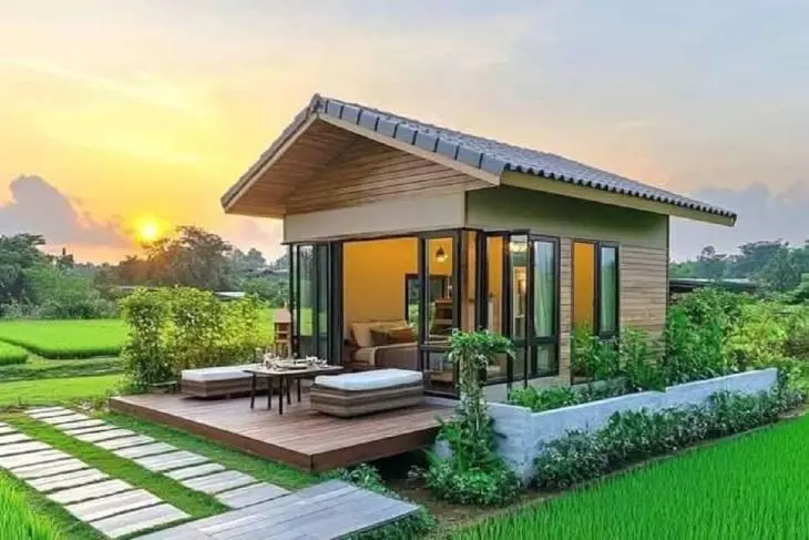 Desain Villa Kayu Minimalis dengan Teras Luas